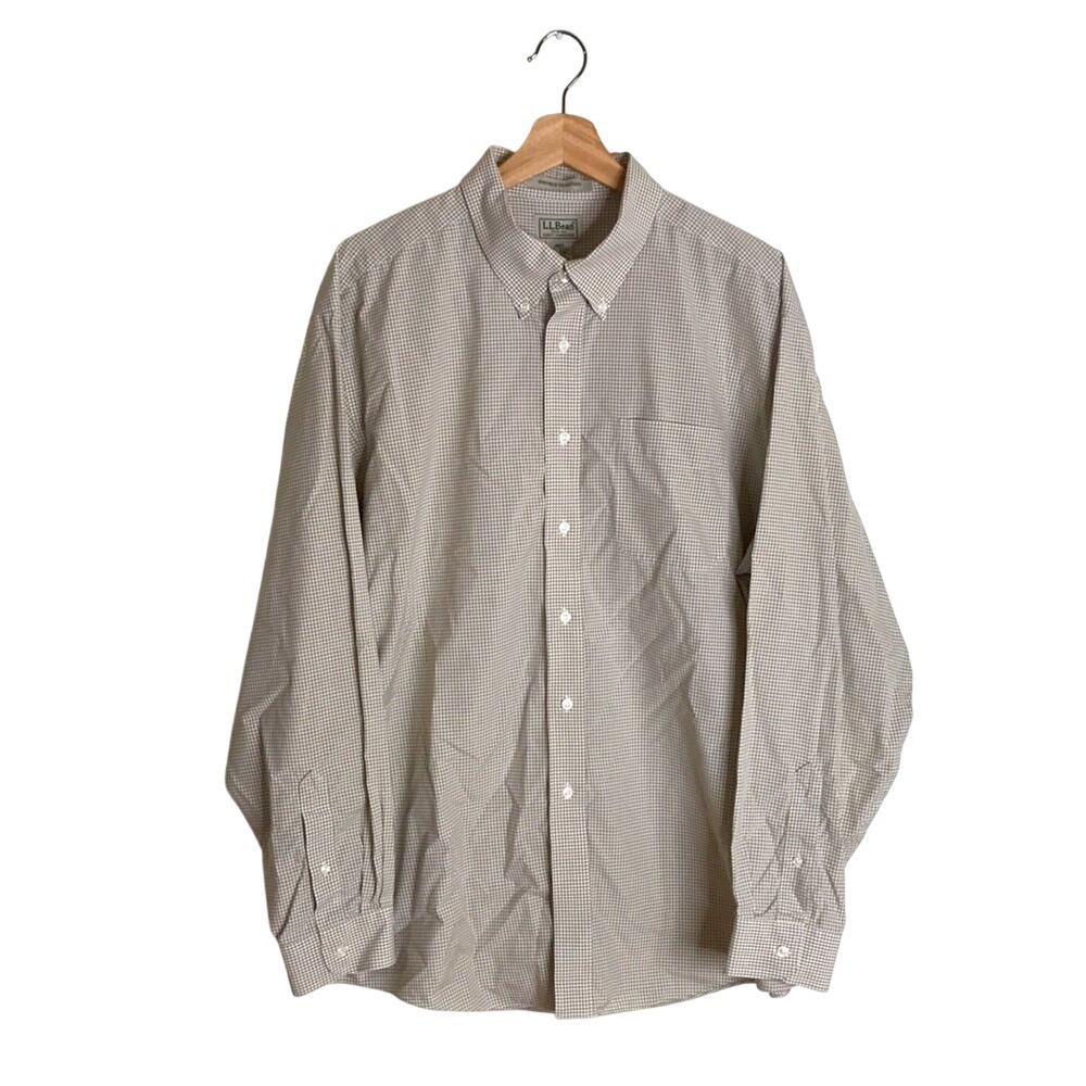 L.L. Bean Mens Wrinkle Resistant Cotton Button Down Checkered Shirt XL